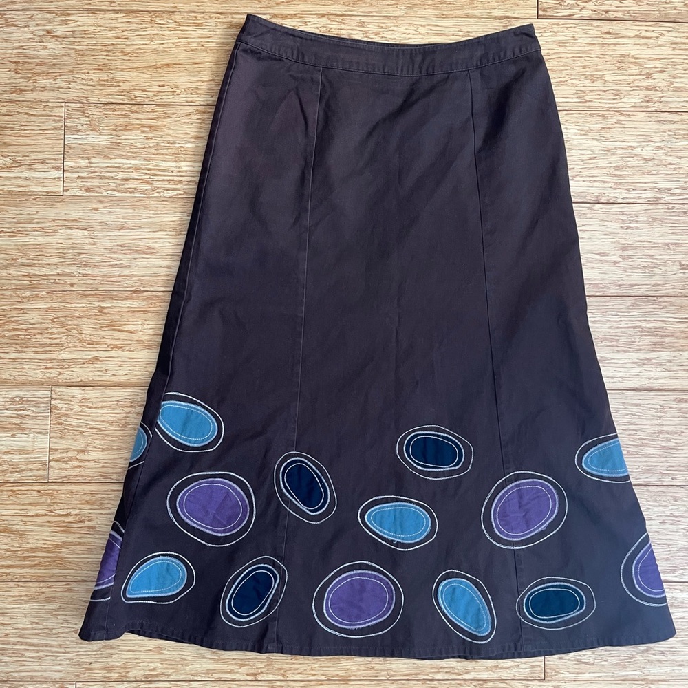 Boden Brown A-Line Skirt Size 14R Polka Dot Applique Side Zip